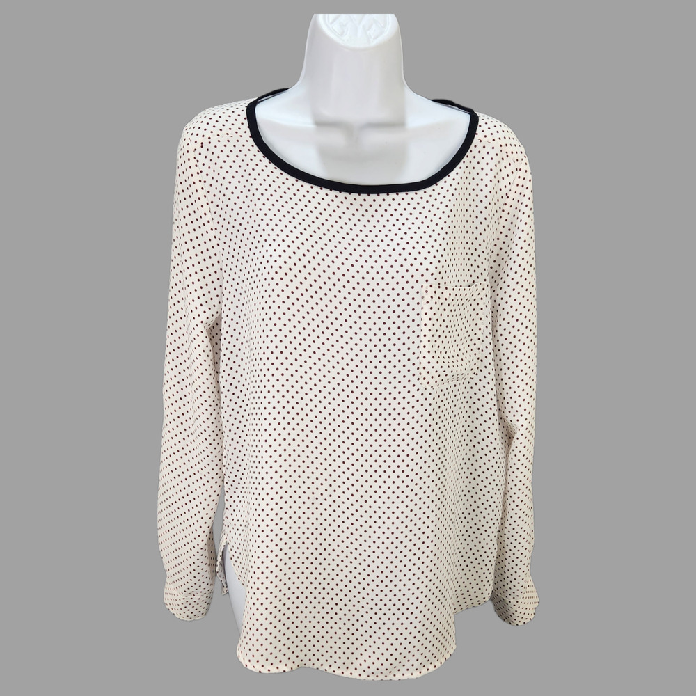 Ann Taylor LOFT Blouse Womens Small White Red Polka Dots Career Lightweight